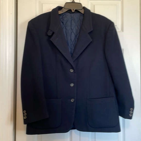 Vintage LL Bean Blazer Womens 12 Petite Navy Wool Thinsulate Insulated 3 Button - Picture 1 of 12